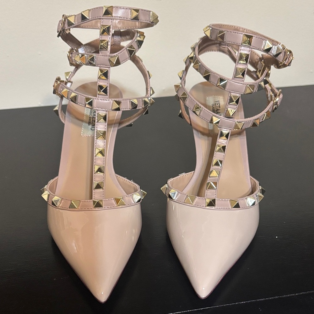 Chic Nude Strappy Heels with Stud Details